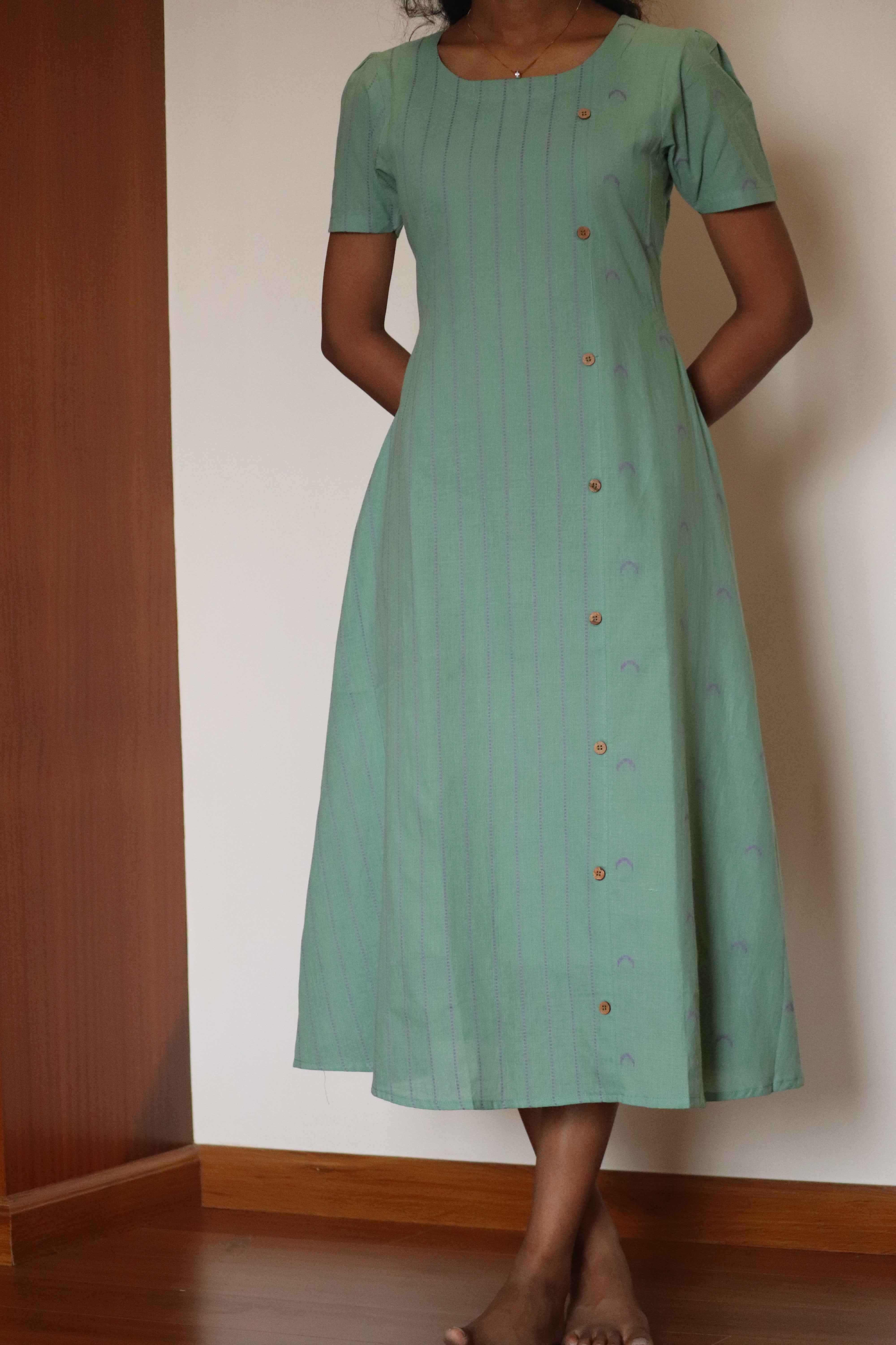 Green Handloom Aline Dress