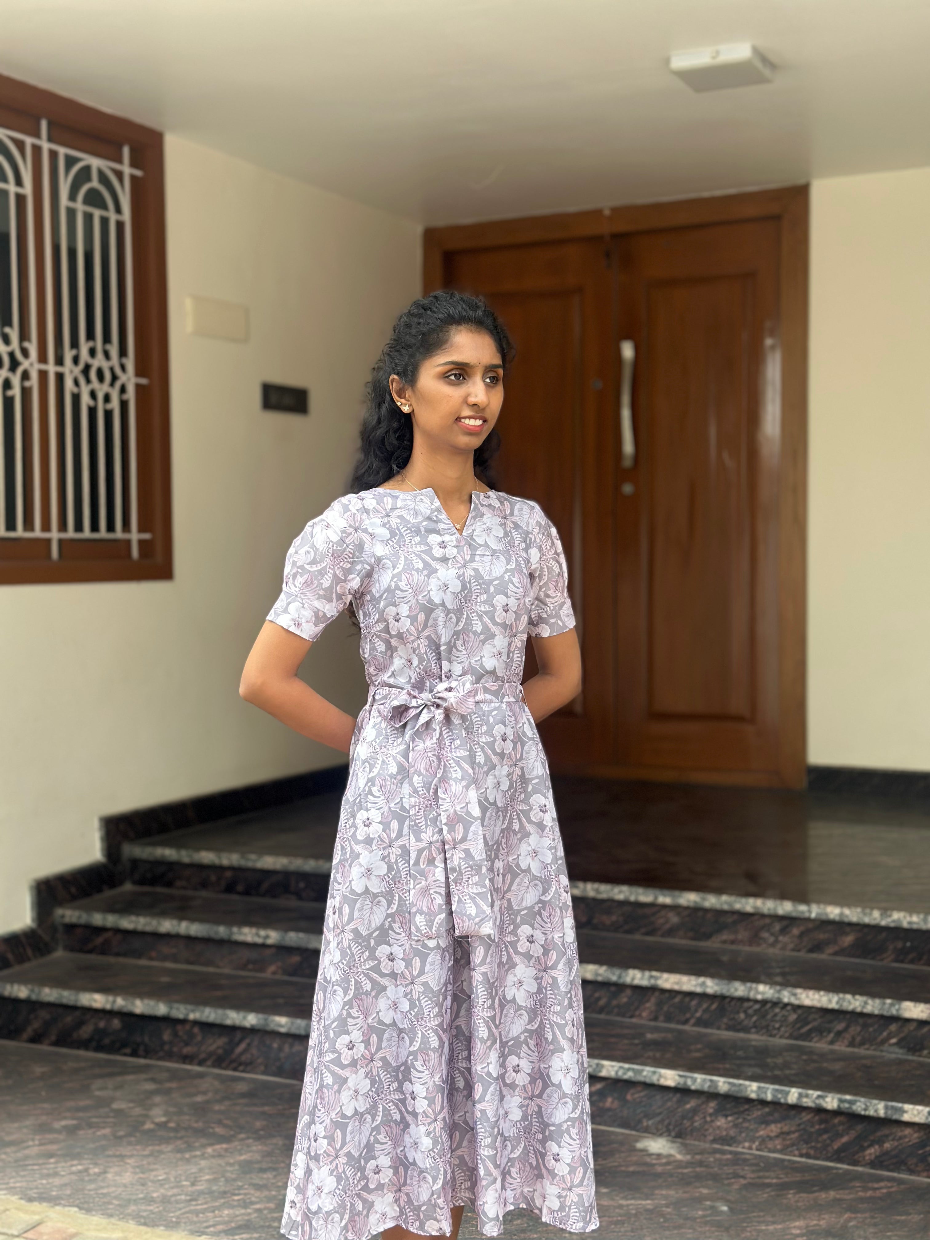 Grey Maxi Dress with Belt