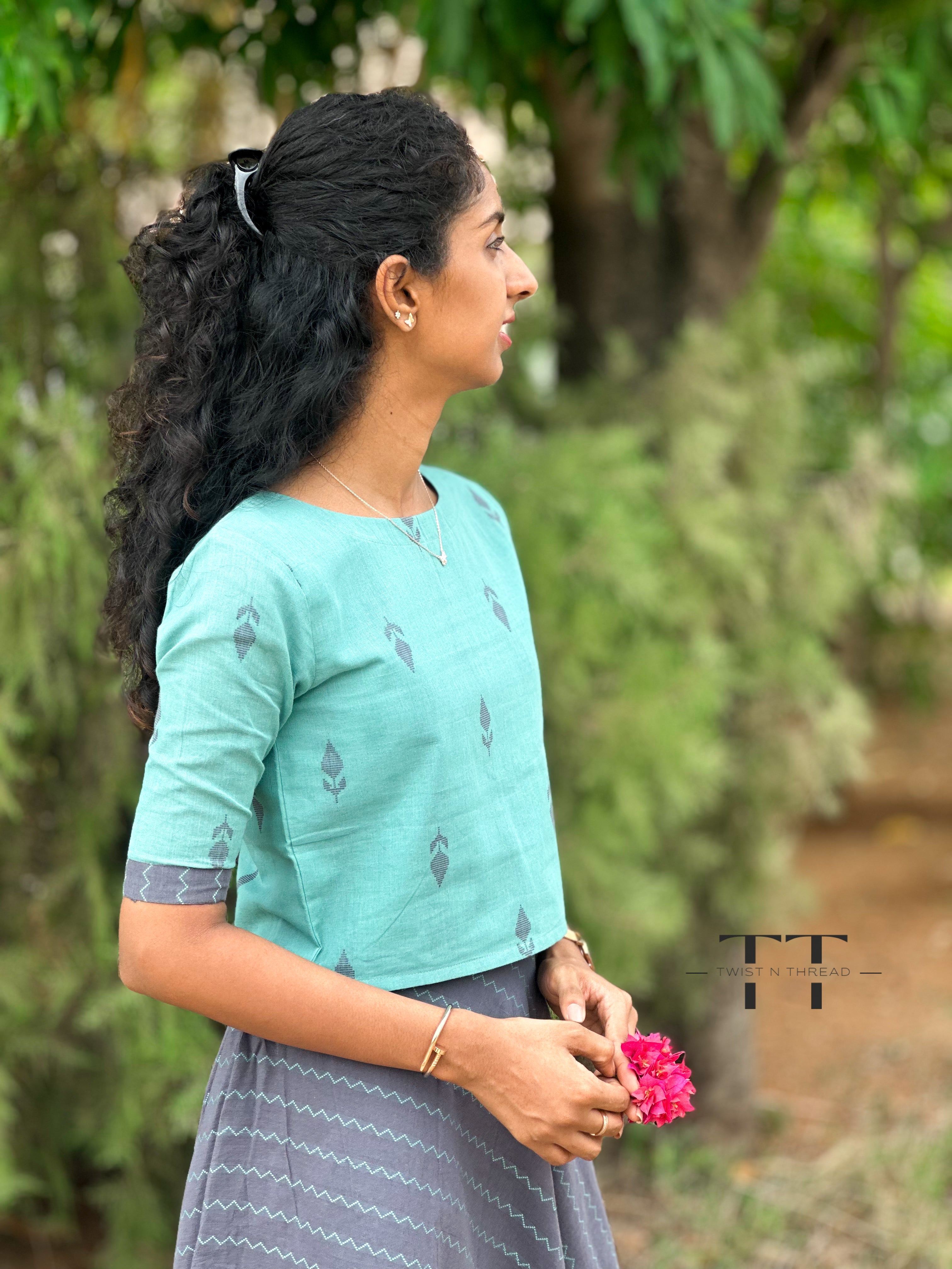 Handloom Cotton Crop top with skirt