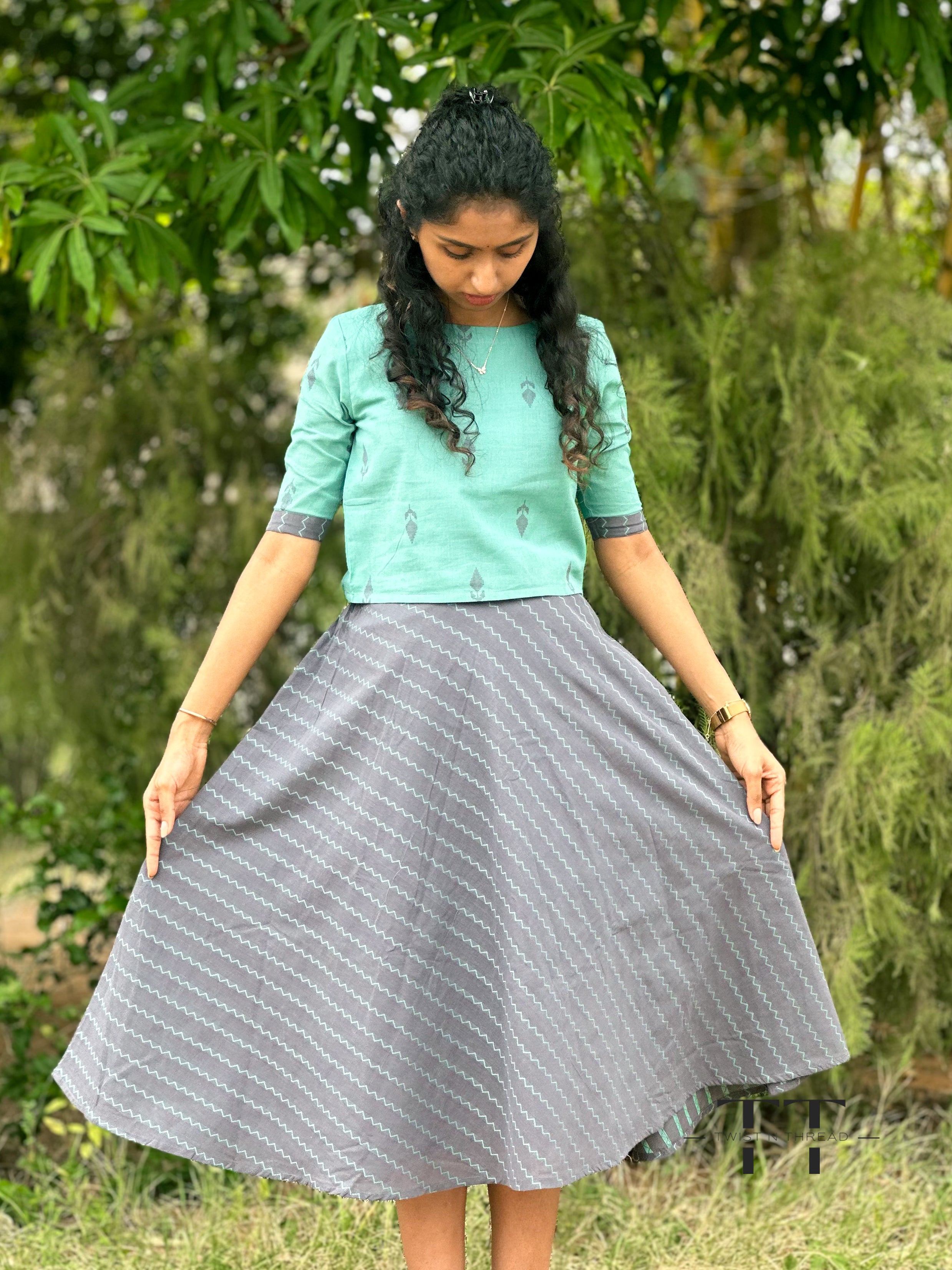 Handloom Cotton Crop top with skirt