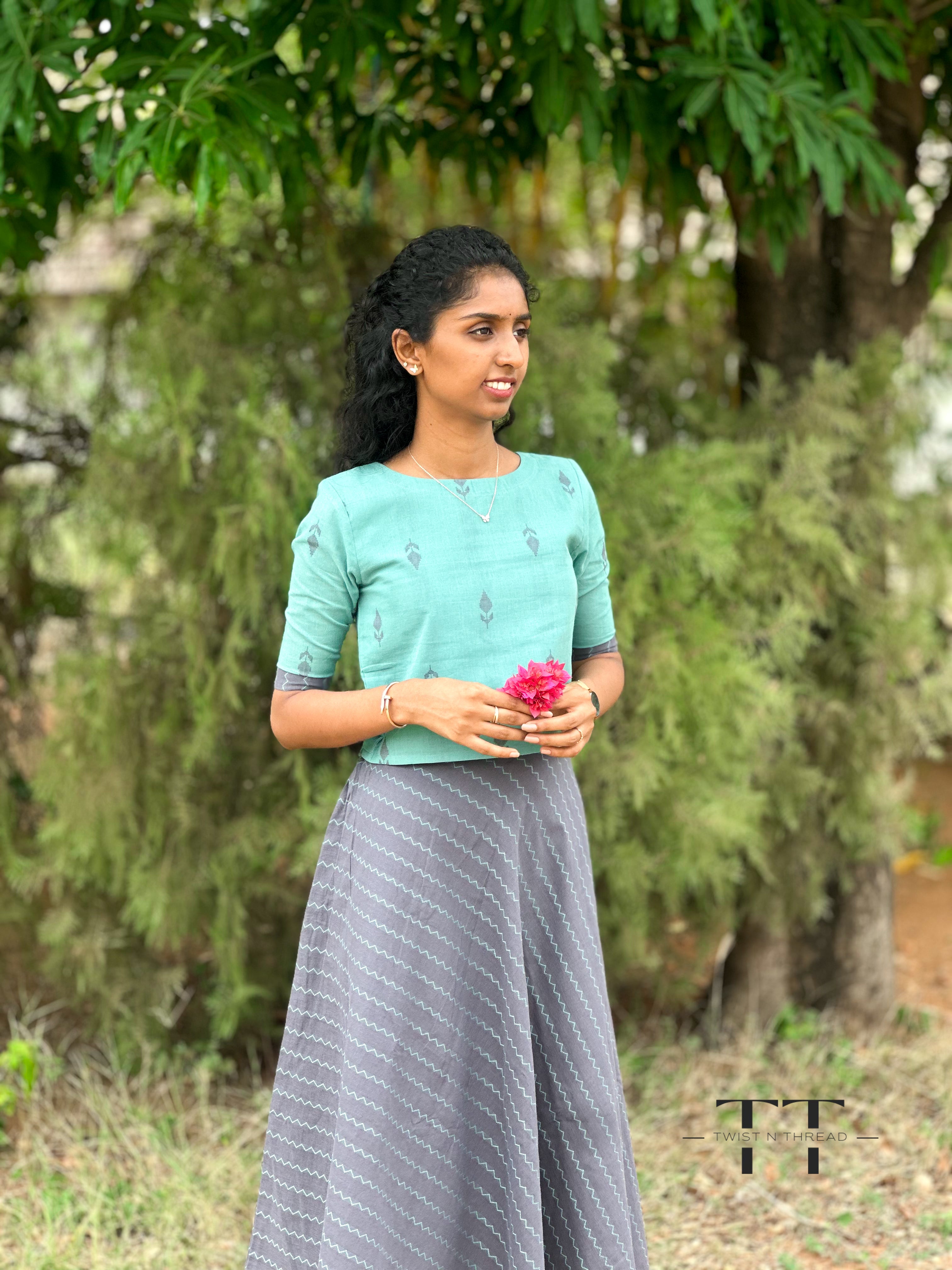 Handloom Cotton Crop top with skirt