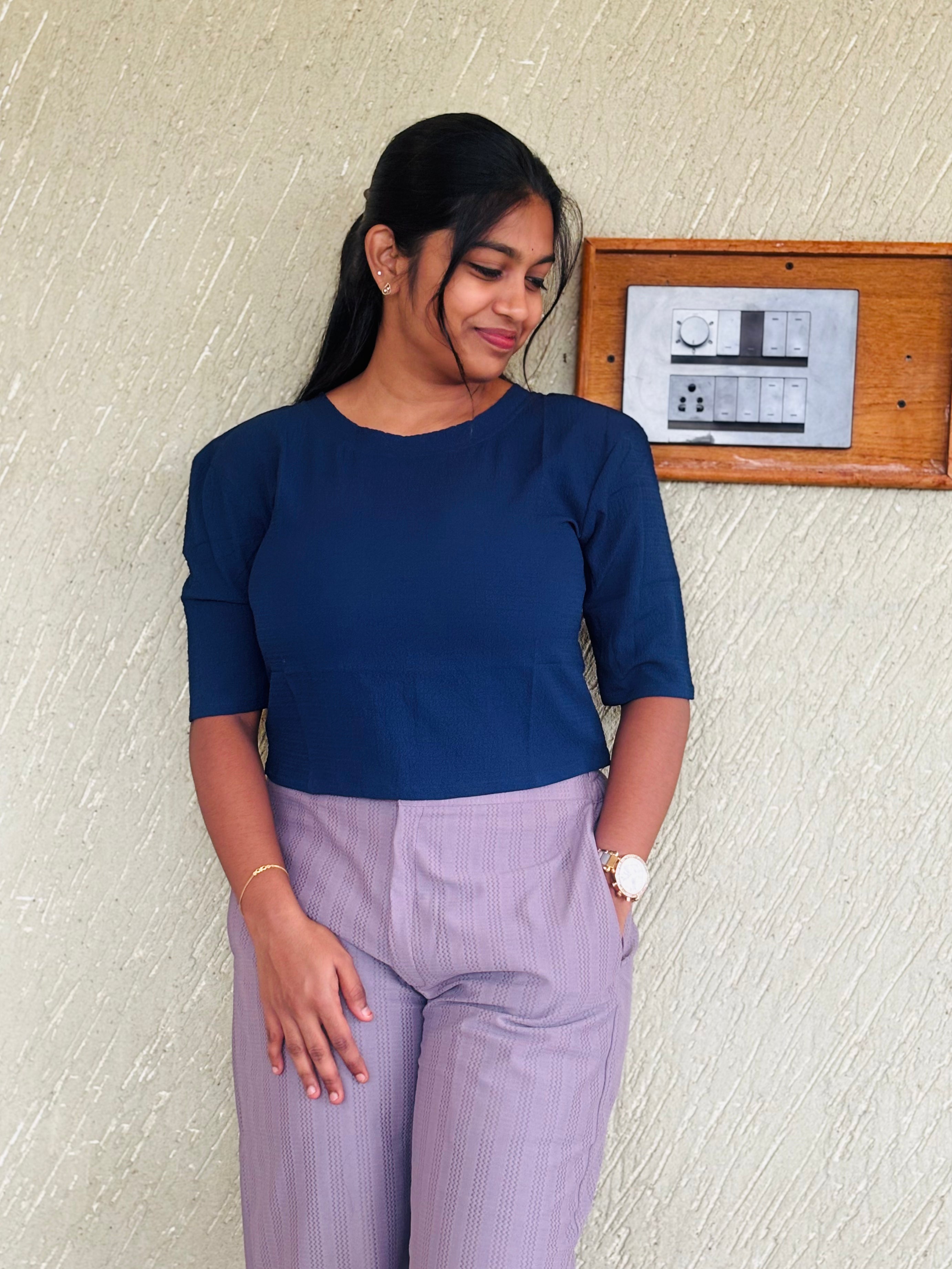 Blue Cropped top with Formal Pant