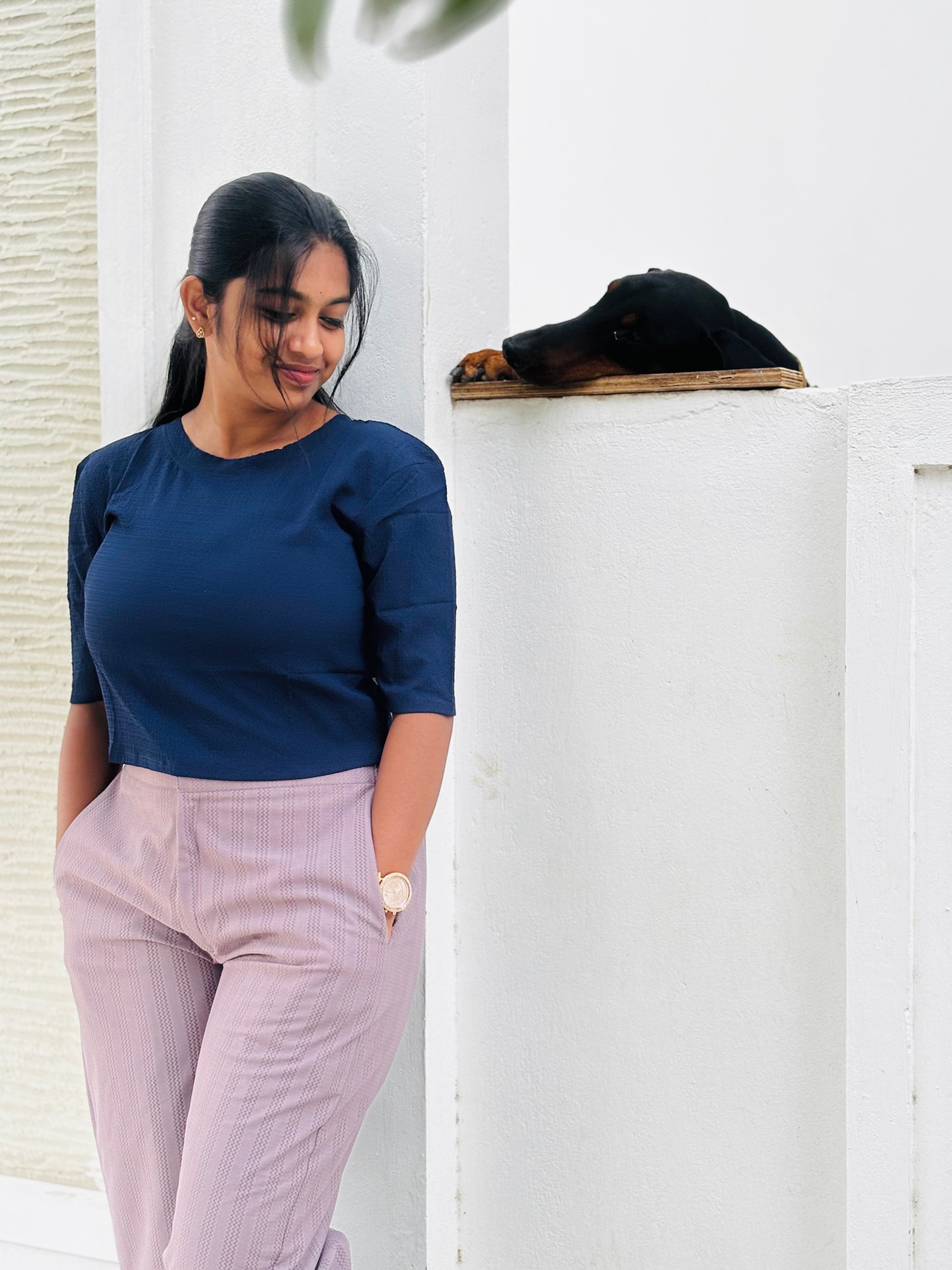 Blue Cropped top with Formal Pant