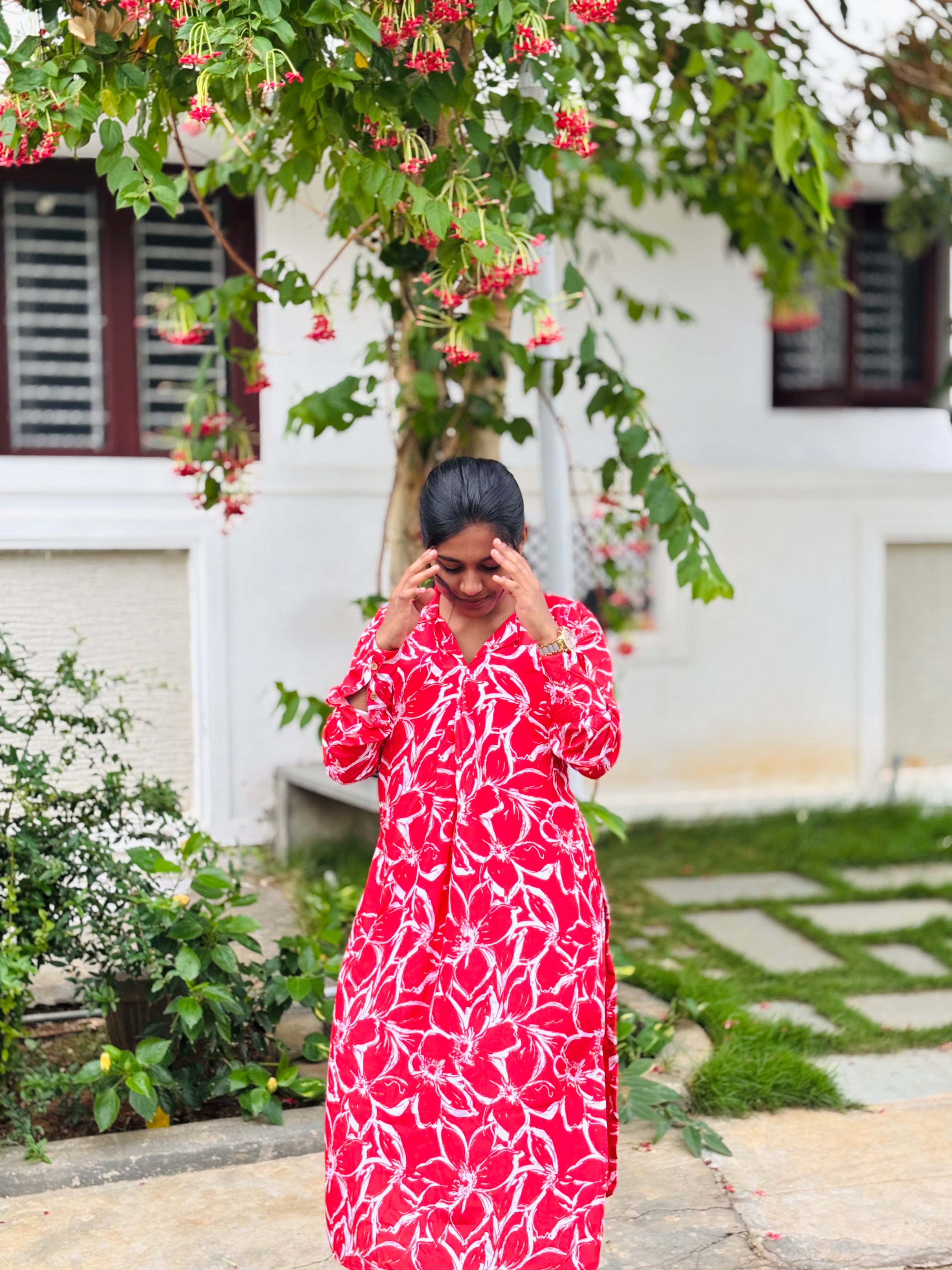 Red Crepe Kurtaset