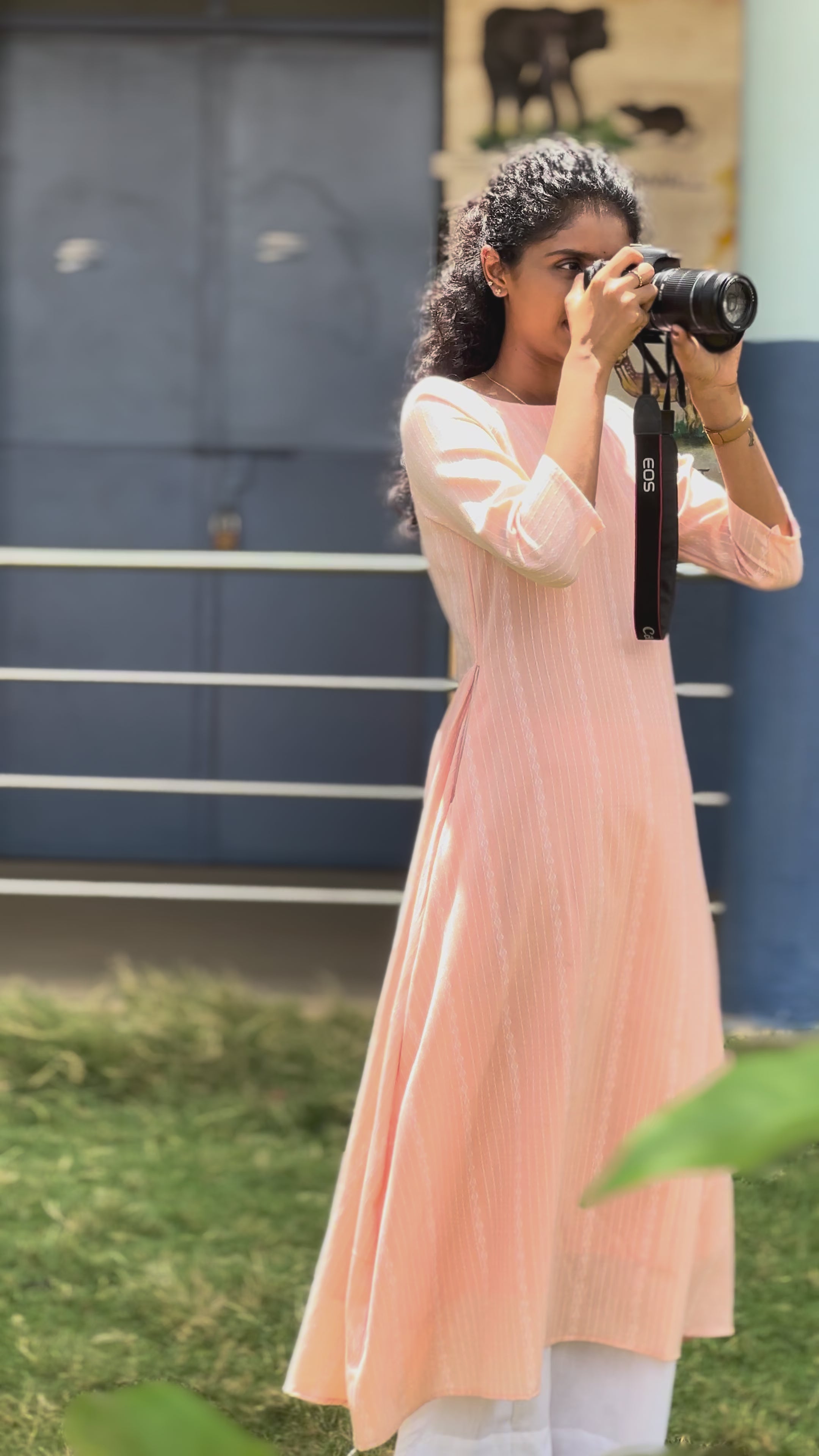 Peach Handloom Cotton Kurta Set