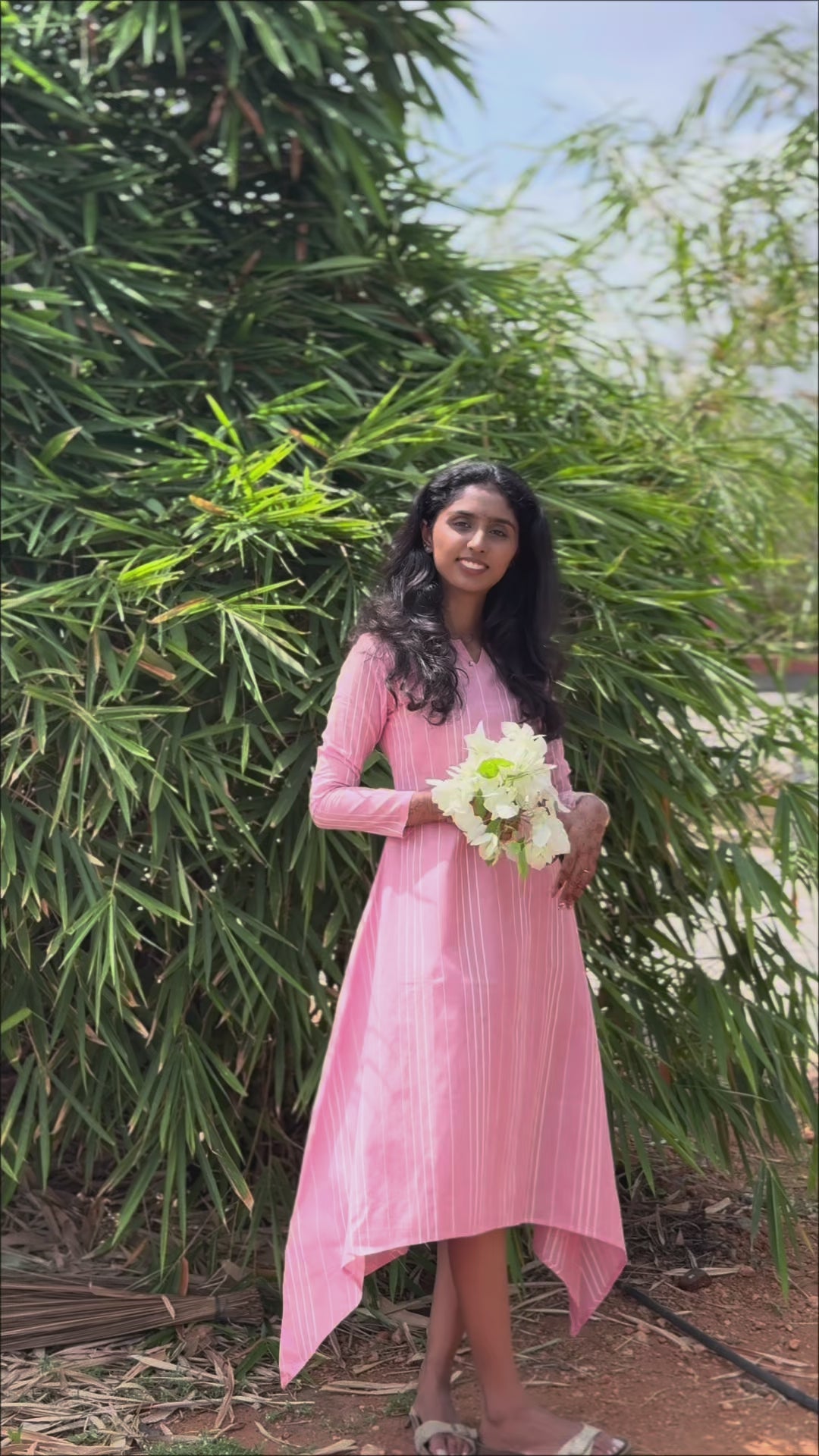 Pink Handloom Cotton Asymmetrical Dress