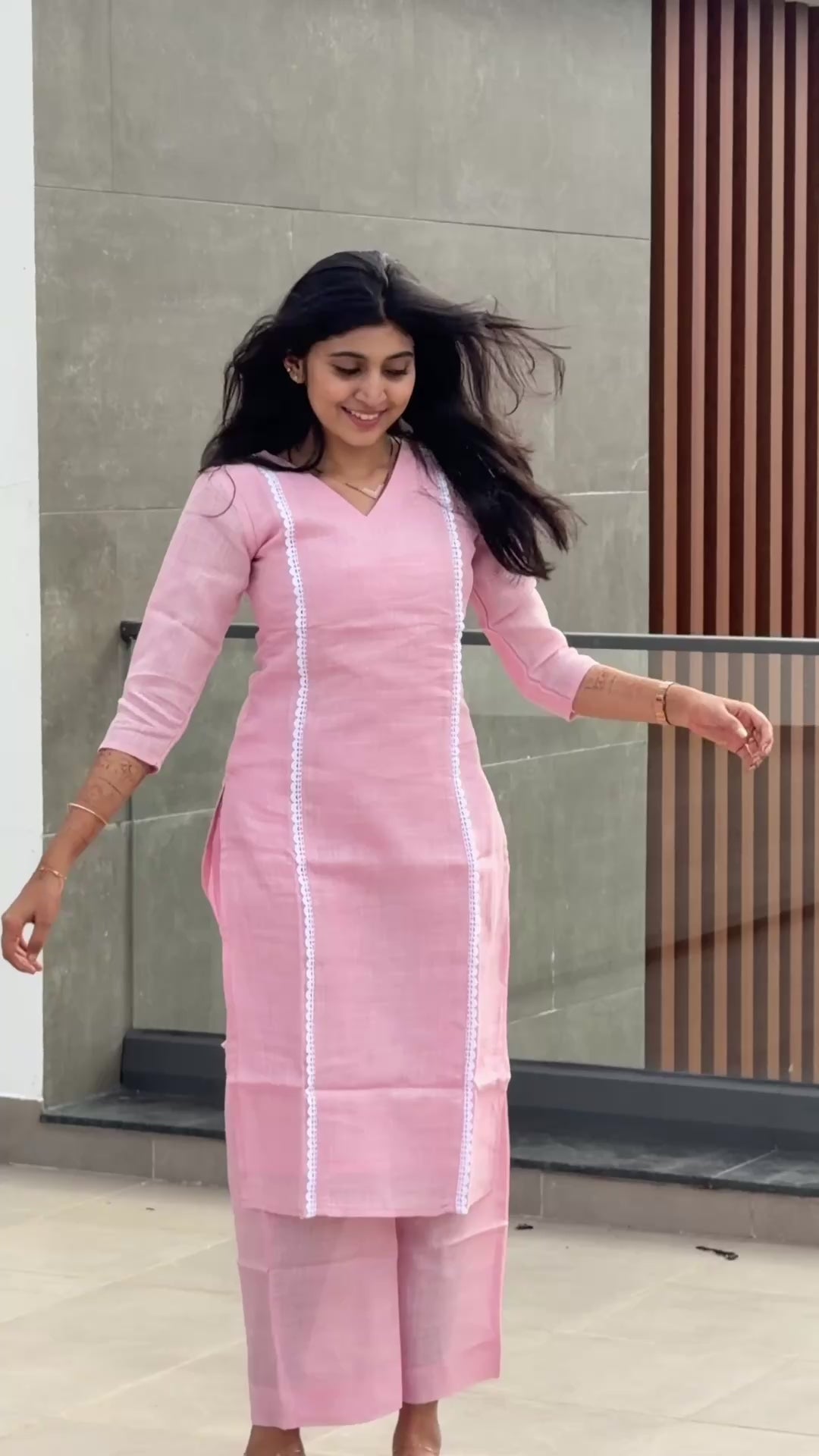 Blush Pink Linen Kurta set